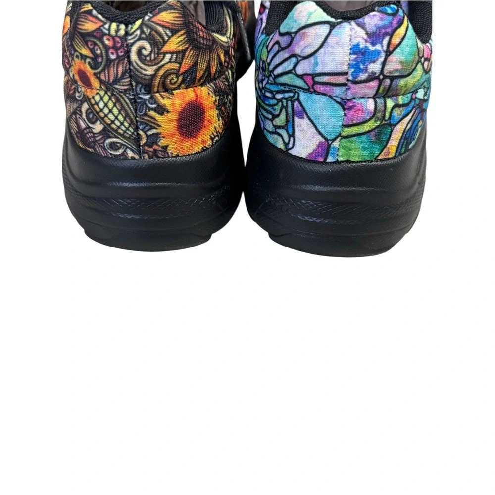 Yes We Vibe Womens Sz 7 Sneakers Mismatched Sunflowers Colorful Art Shoes